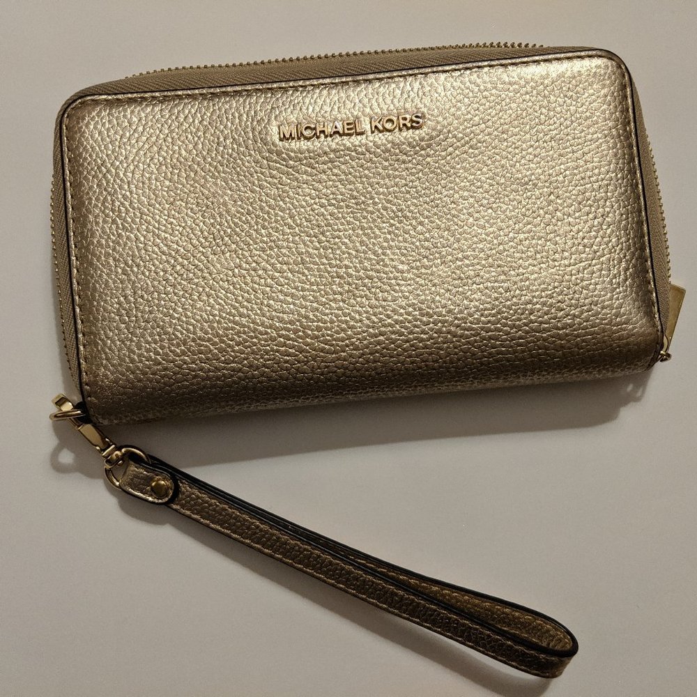 Michael Kors Gold Leather Phone Zip Wallet